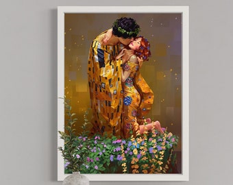 グスタフ・クリムトの「接吻」アートプリント：金と黄色の複製 - Etsy 日本