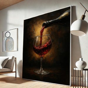 Rotwein gießen Leinwand, klassische Bar Wandkunst, elegantes Weinglas Gemälde, Küche oder Keller Dekor, Leinwand Wand Kunst Druck, Wohnkultur