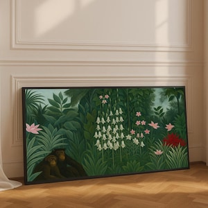 Henri Rousseau Equatorial Jungle Canvas, Art Print, Botanical Wall Decor, Vintage Jungle Poster, Canvas Wall Art Home Decor