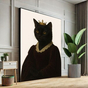 Regal Black Cat Portrait Canvas Wall Art Print  Baroque Living Room Decor  Statement Piece