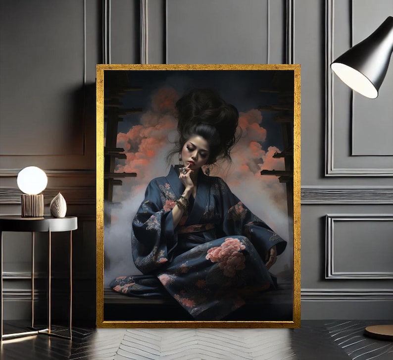 Elegant Japanese Woman in Kimono Canvas Wall Art Print Oriental Living ...
