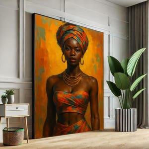 Bold African Woman Portrait Canvas Wall Art Print  Vibrant Living Room Decor  Statement Piece