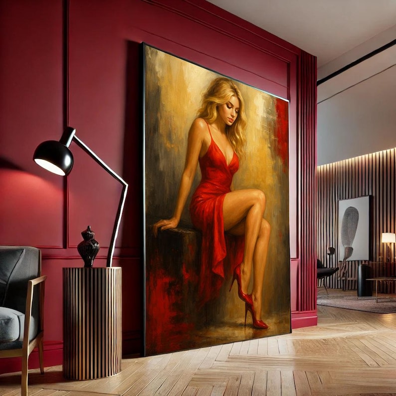 Woman in Red Dress Canvas Print, Modern Bedroom Wall Art - Etsy