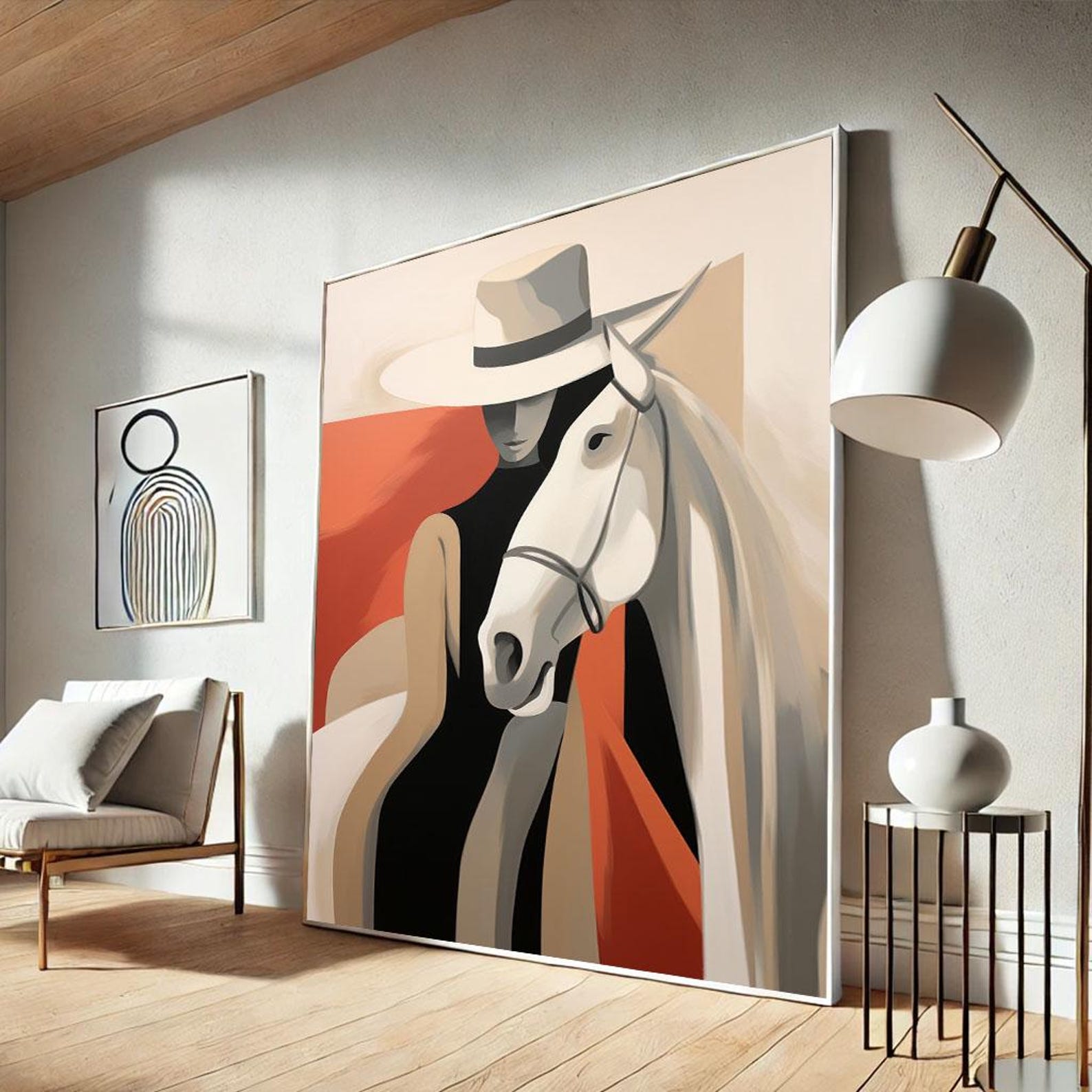 Elegant Woman and Horse Canvas Wall Art Print Modern Minimalist Living ...