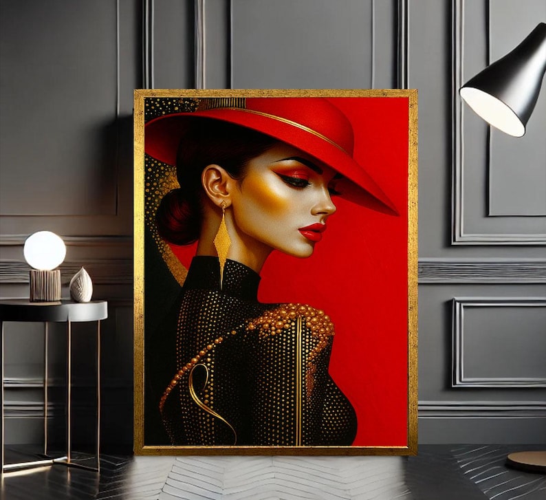 Glamorous Woman in Red Hat Canvas Wall Art, Modern Decor - Etsy