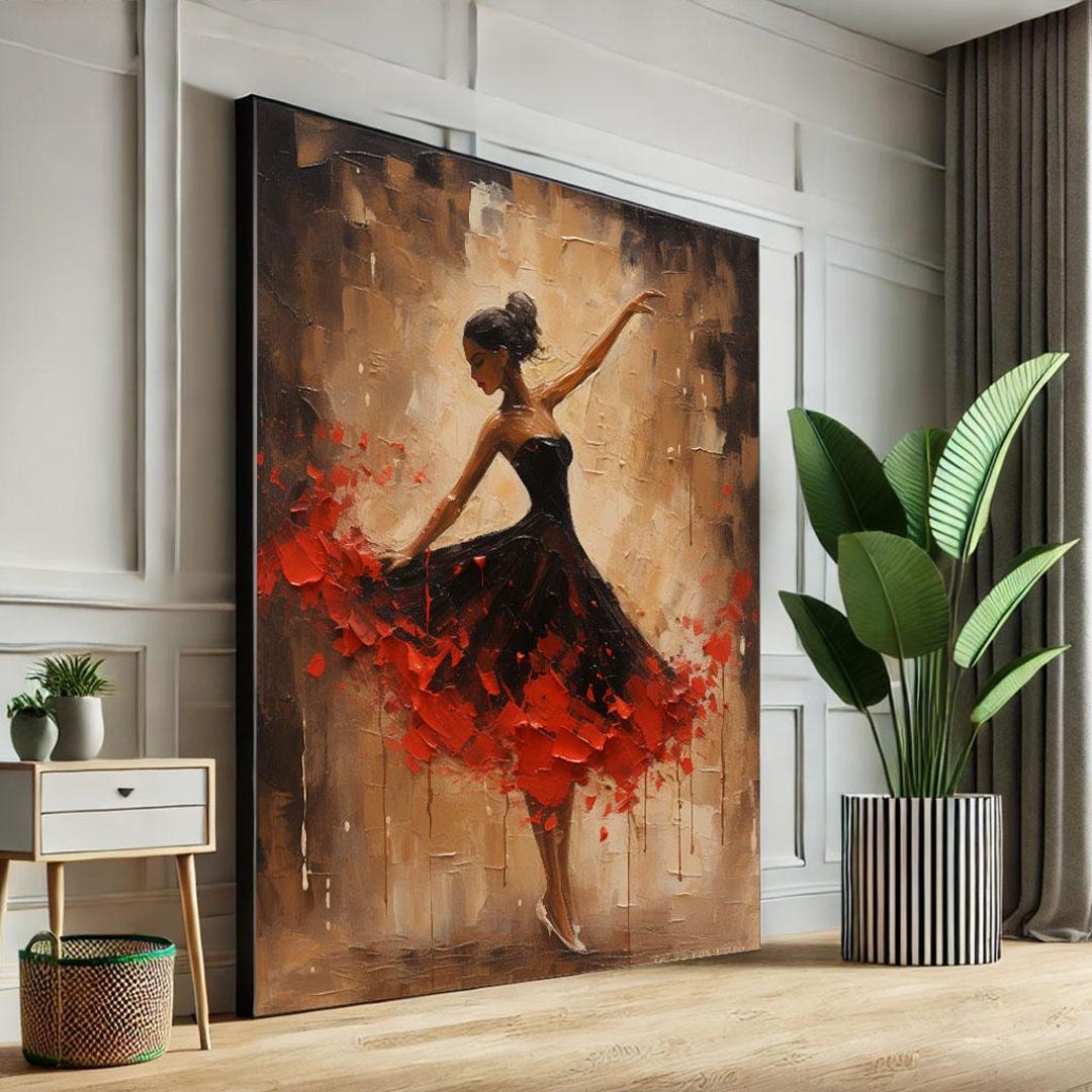 Elegant Ballerina in Red Dress Canvas Wall Art Print Modern Living Room ...