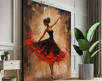Ballerina in Red Dress Canvas Print, Modern Wall Art