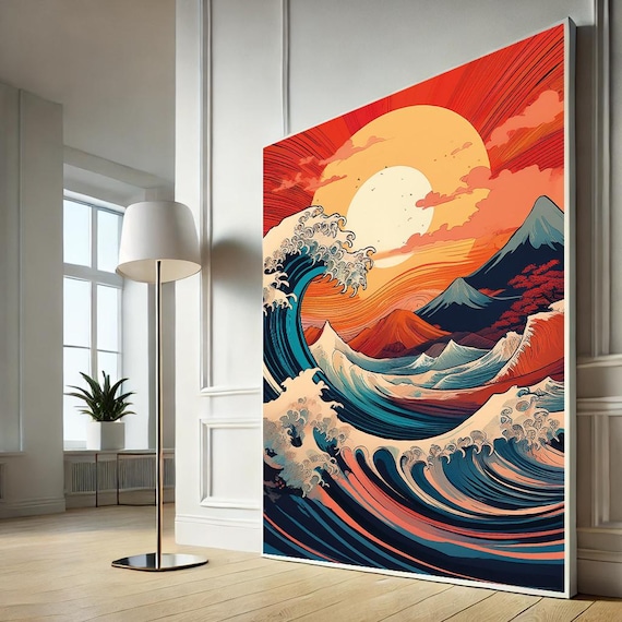 額入り】巨大 神奈川沖浪裏 キャンバスアート 大きい