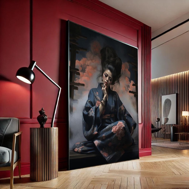 Elegant Japanese Woman in Kimono Canvas Wall Art Print Oriental Living ...