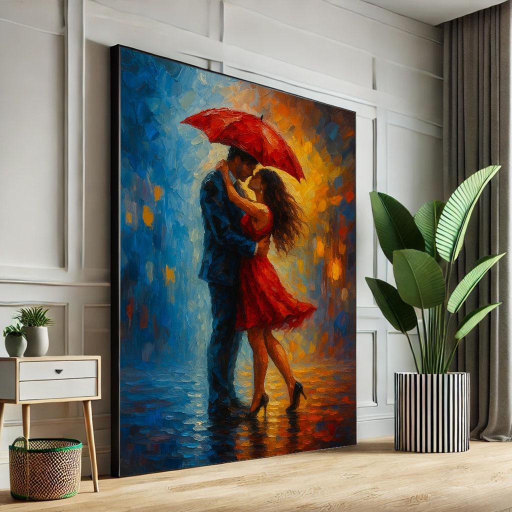 Romantic Couple Dancing in Rain Canvas Print, Bedroom Wall Art - Etsy