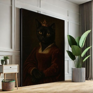 Regal Black Cat Portrait Canvas Wall Art Print  Vintage Style Living Room Decor  Statement Piece