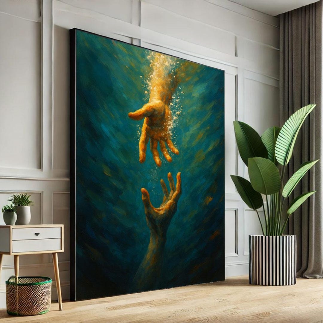 ドラマチックな手を伸ばす抽象的なキャンバスウォールアートプリント