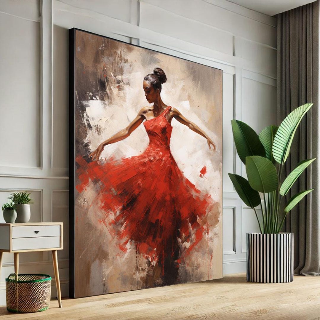 Elegant Ballerina in Red Dress Canvas Wall Art Print Abstract Living ...