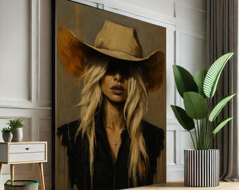 Leinwand Kunstdruck Frau Western Poster | Cowboyhut-Porträt