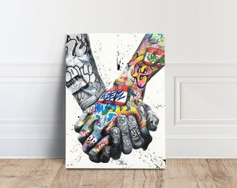 Banksy Graffiti Art Print, Holding Hands Street Mural