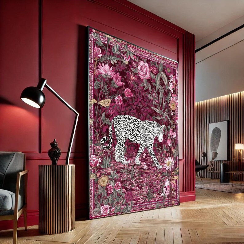 Floral Leopard Canvas Pink Botanical Art Print - Etsy