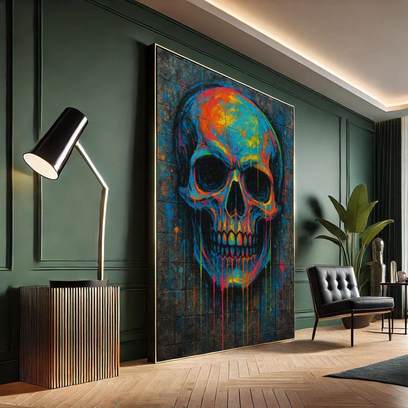 Vivid Skull Street Art Canvas Wall Art Print Colorful Living Room Decor