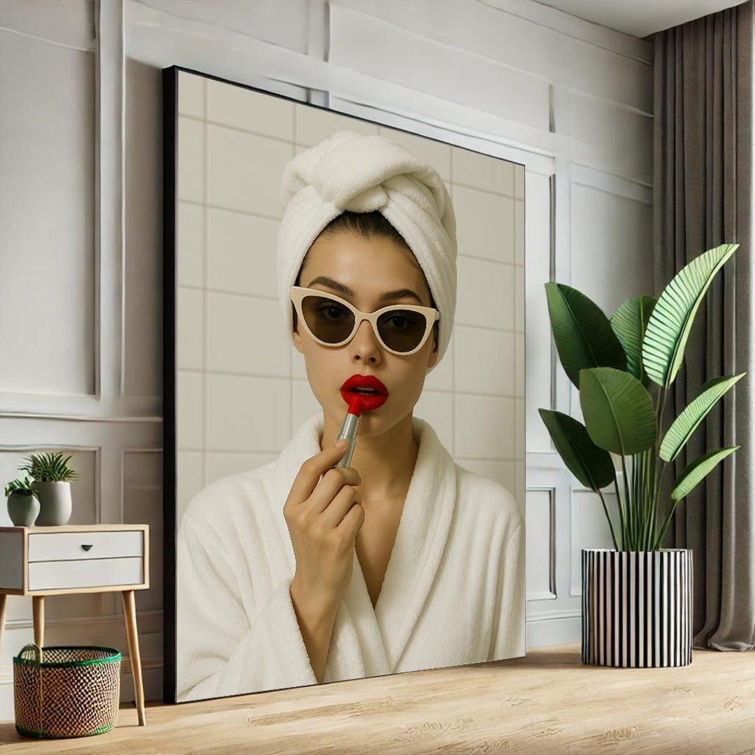 Glamorous Woman Portrait, Modern Fashion Canvas Print, Bathroom Wall