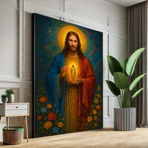 Radiant Jesus with Golden Halo Canvas Wall Art Print | Inspirational Living Room Decor | Statement Piece
