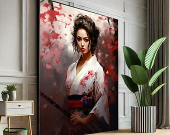Retrato de geisha japonesa, lienzo para pared, impresión artística, elegante pieza decorativa para sala de estar