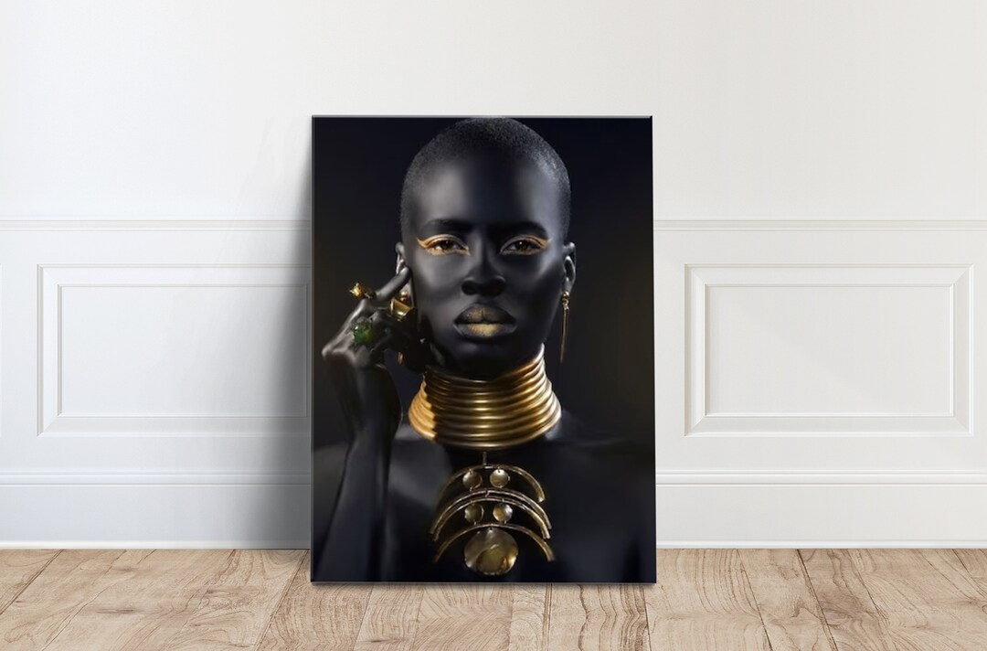 Black Woman Gold Lips Canvas Art, Modern Portrait Print - Etsy