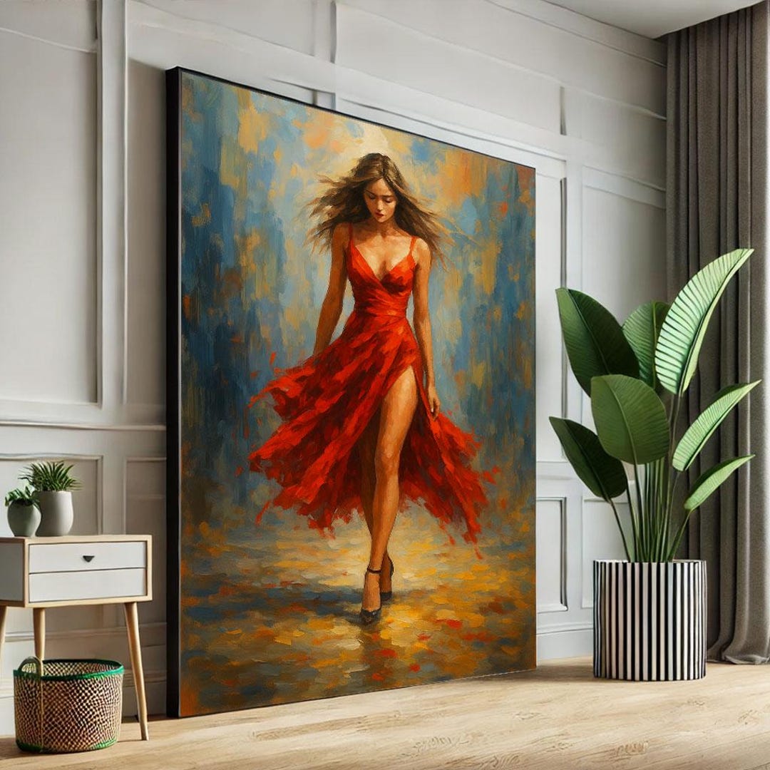 Woman in Red Dress Canvas Art Print, Modern Bedroom Decor - Etsy