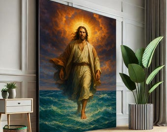 Jesus geht auf Wasser Leinwand Kunstdruck, spirituelle Dekoration