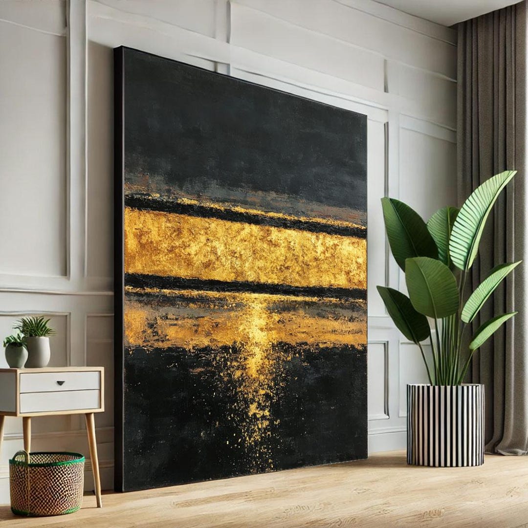 Black and Gold Abstract Canvas Art Print, Modern Decor - Etsy