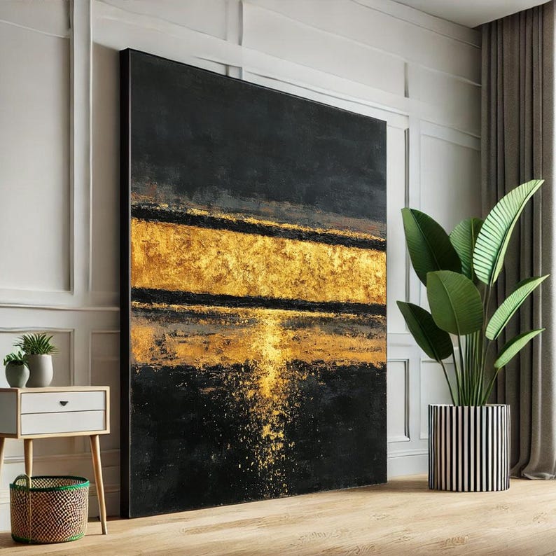 Black and Gold Abstract Canvas Art Print, Modern Decor - Etsy