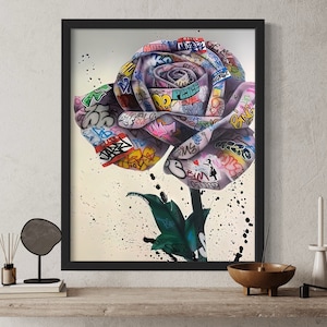 Banksy Rose Graffiti Wall Art, Graffiti Rose Wall Poster, Banksy Graffiti Wall Art