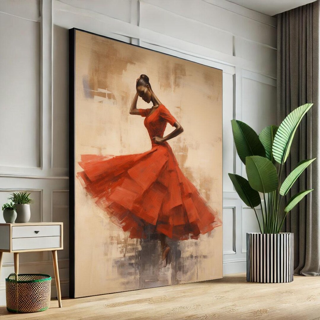 Graceful Woman in Red Dress Canvas Wall Art Print Elegant Living Room ...