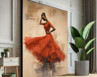 Woman in Red Dress Canvas Print, Elegant Living Room Art