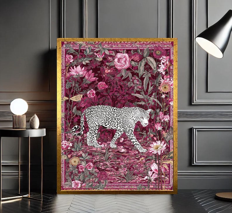 Floral Leopard Canvas Pink Botanical Art Print - Etsy