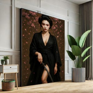 Elegant Samurai Woman Canvas Wall Art Print  Japanese Style Living Room Decor  Statement Piece