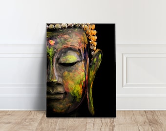 Colorful Buddha Canvas Print, Zen Yoga Wall Art