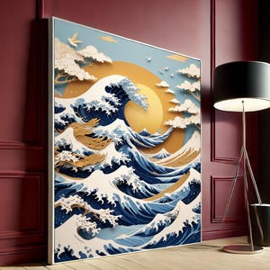 The Great Wave off Kanagawa Canvas Print - Large Hokusai Ocean Canvas Wall Art Framed Japanese Wall Decor Home Office Classic Wave Painting