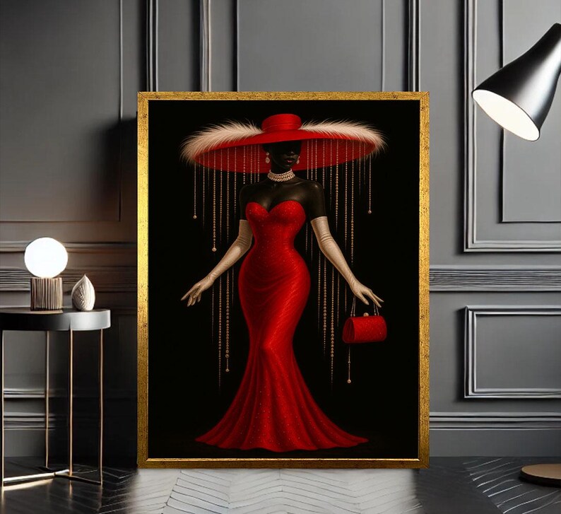 Elegant Black Woman in Red Dress Canvas Print, Glamorous Decor - Etsy