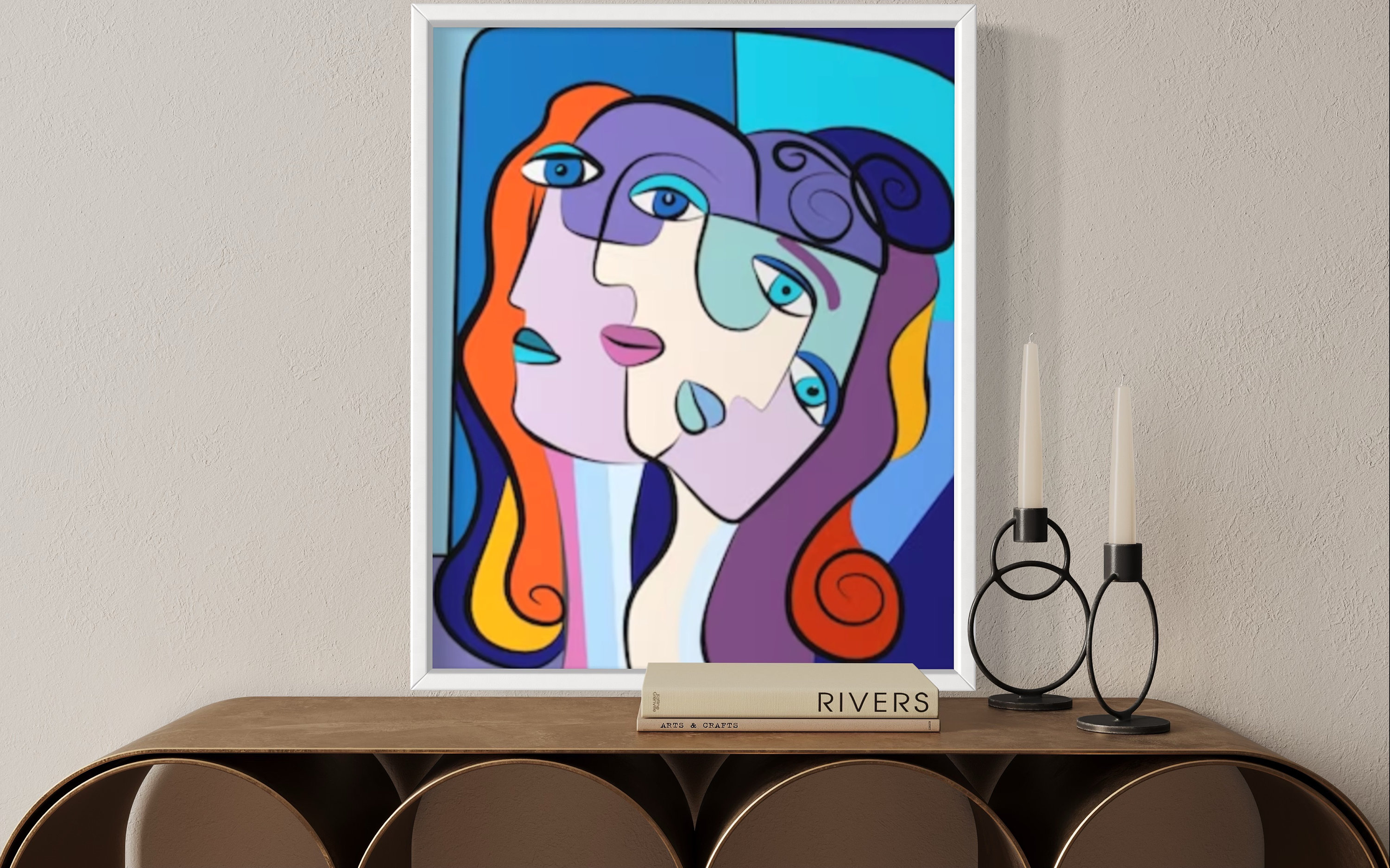 Picasso Style Woman Portrait Canvas Wall Art Cubism - Etsy