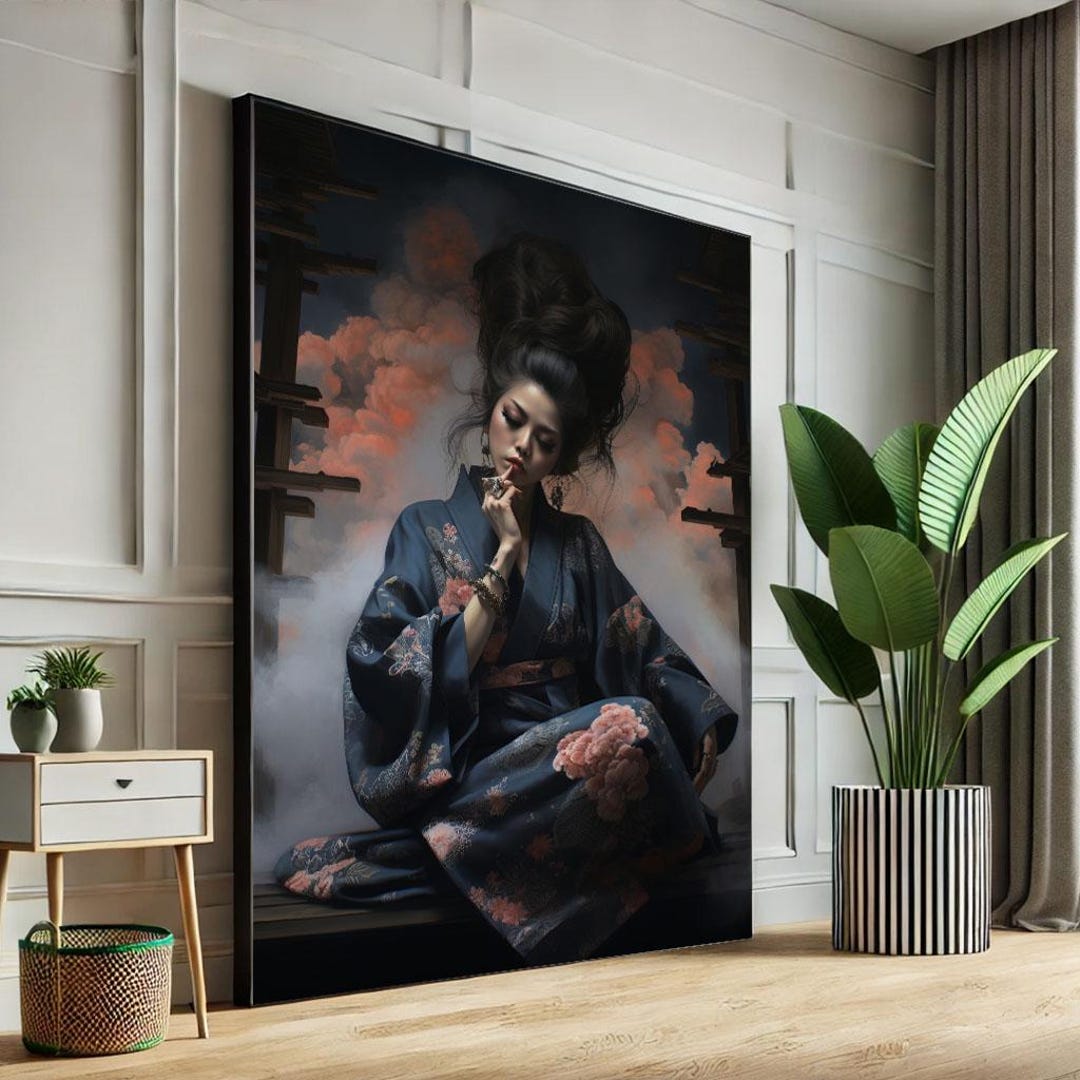 Elegant Japanese Woman in Kimono Canvas Wall Art Print Oriental Living ...