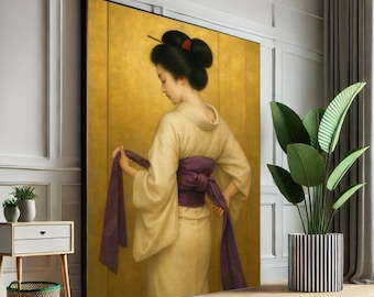 Elegante lienzo de geisha japonesa para pared, impresión artística minimalista, pieza llamativa para decoración de sala de estar