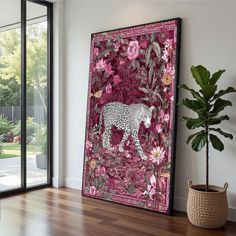 Floral Leopard Canvas Pink Botanical Art Print - Etsy