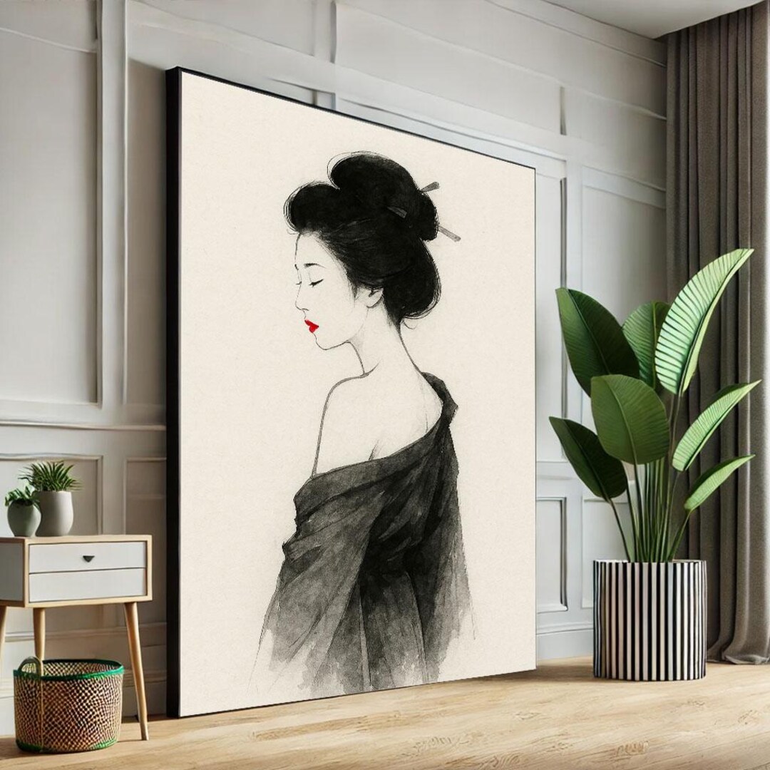 Elegant Geisha Portrait Canvas Print - Minimalist Japanese Decor - Etsy