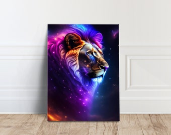 Colorful Lion Canvas Print, Modern Animal Wall Art