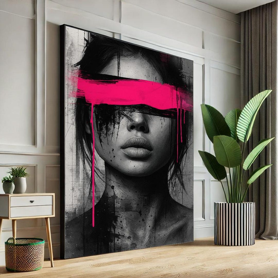 Modern Abstract Woman Portrait Canvas Wall Art Print | Edgy Pink Living ...