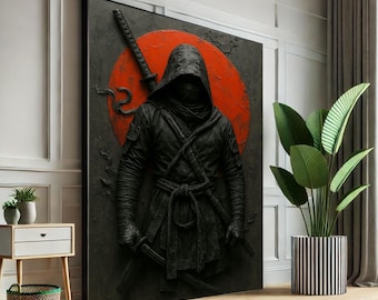 Samurai Warrior Canvas Art Print, Bold Japanese Decor
