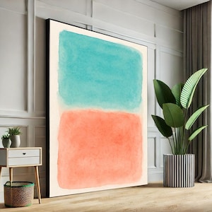 Mark Rothko Inspired Blue and Coral Canvas Bold Color Field Painting for Contemporary Homes