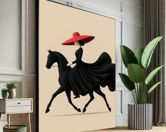 Woman on Horse Canvas Print, Elegant Living Room Art