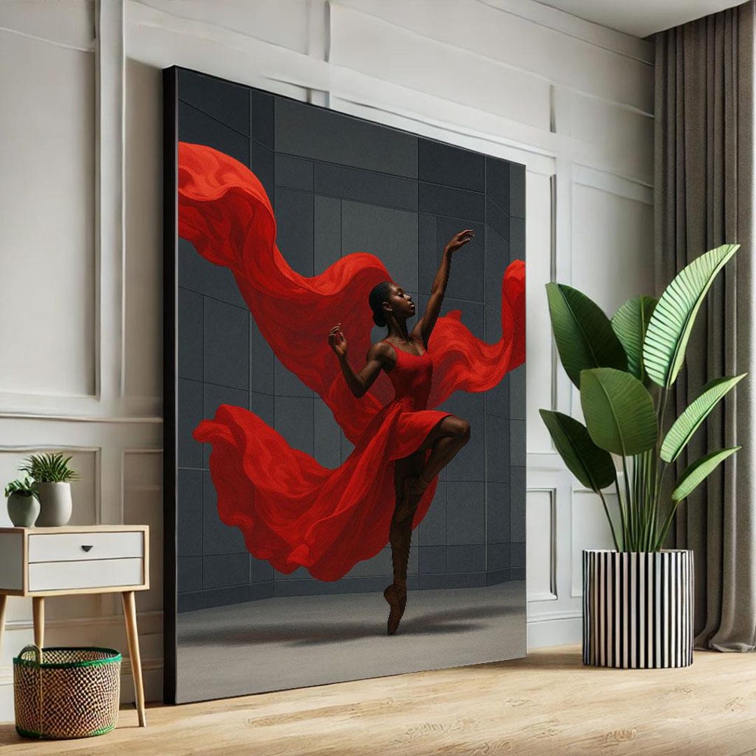Black Ballerina in Red Dress Canvas Print | Modern Art - Etsy