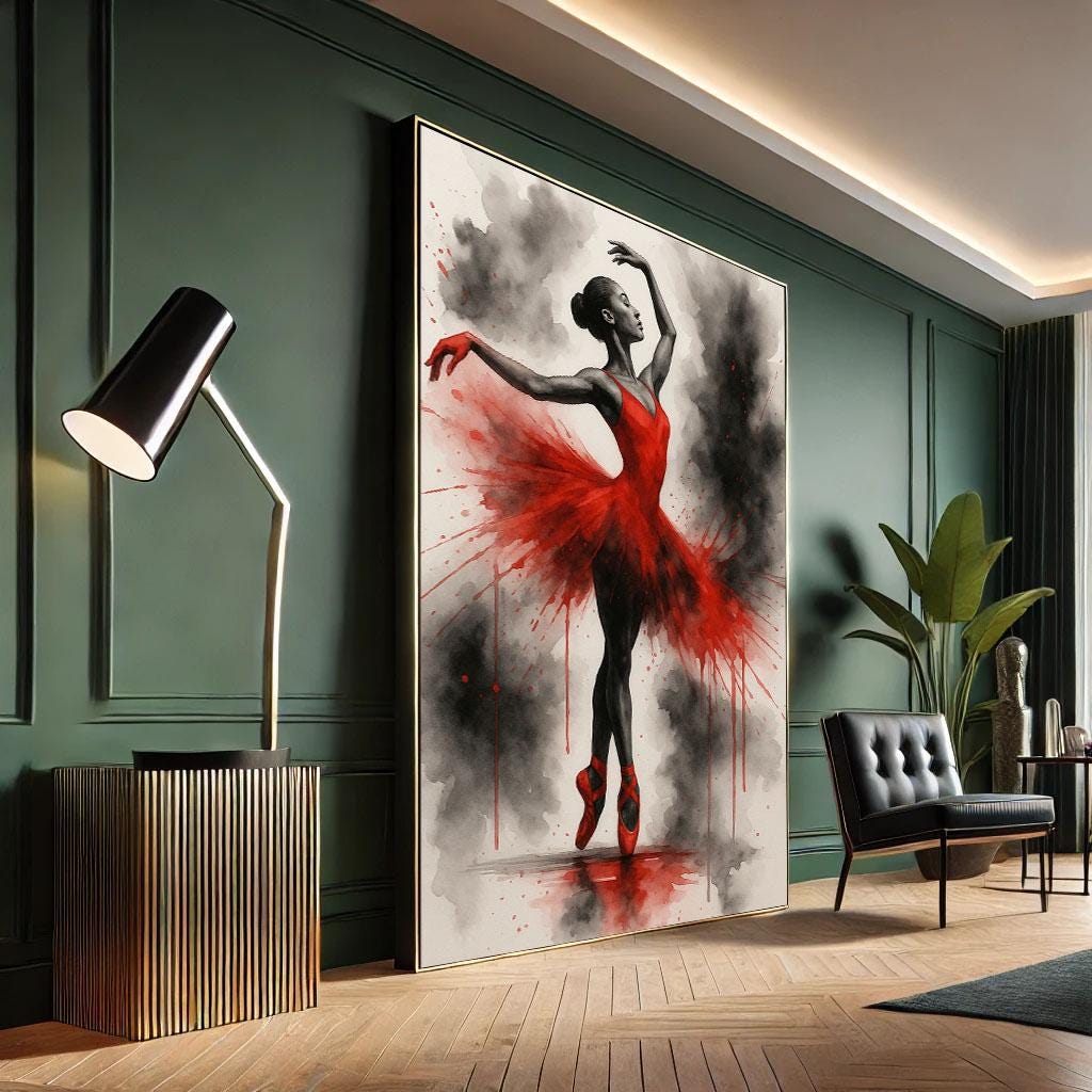 Elegant Ballerina in Red Dress Canvas Wall Art Print | Modern Living ...