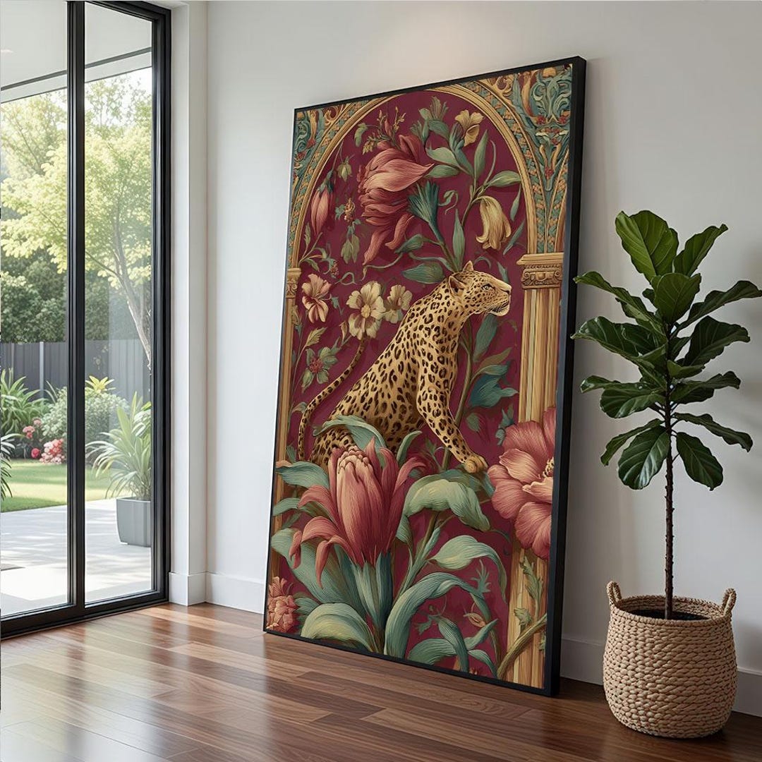 Leopard Jungle Canvas Vintage Floral Art Print - Etsy